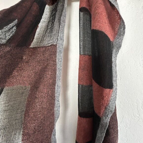 Tumar Womens Hand Made Scarf Shawl 74 x 24" Brown Black Gray Lightweight New - Picture 2 of 6